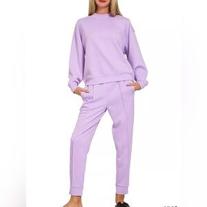 💜Zenana Scuba Mock Neck Pullover & Joggers set Small Lilac